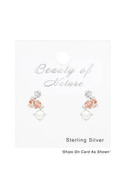 Sterling Silver Geometric Ear Studs & Pearl & Crystals - SS