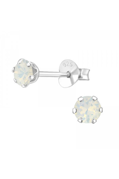 Sterling Silver Round Ear Studs With Genuine Crystals - SS
