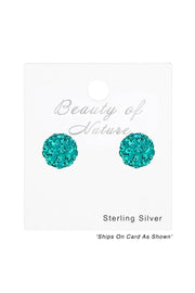Sterling Silver Ball Ear Studs With Crystal - SS