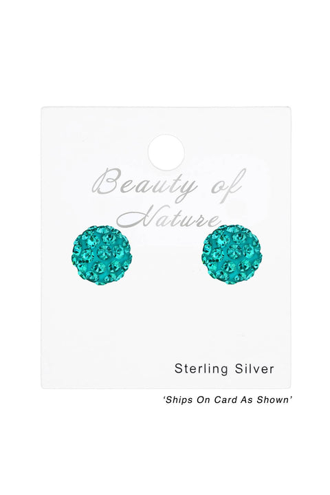 Sterling Silver Ball Ear Studs With Crystal - SS