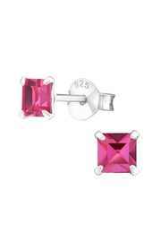 Sterling Silver Square 4mm Ear Studs With Crystals - SS