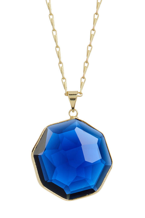 London Blue Crystal Fancy Cut Octagon Pendant Necklace - GF