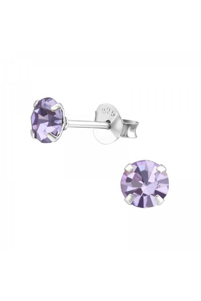 Sterling Silver Round 5mm Ear Studs With Crystal - SS