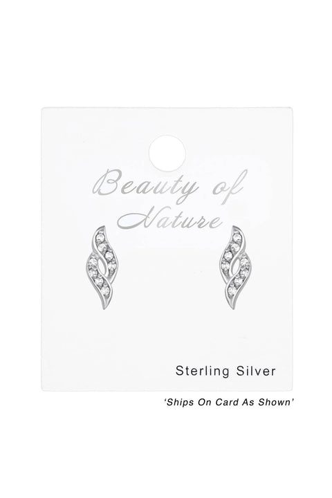 Sterling Silver Twisted Ear Studs With Cubic Zirconia - SS