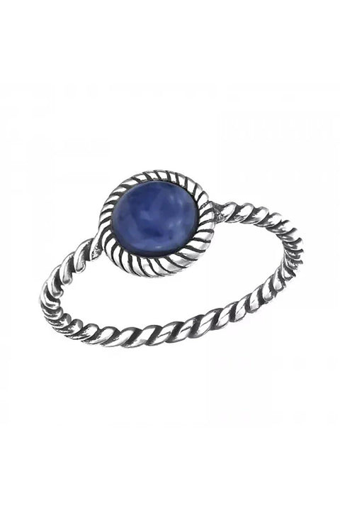 Sterling Silver Rope Band Ring With Sodalite - SS