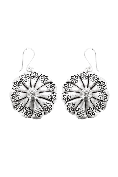 Stamped Floral Disc Earrings - SF