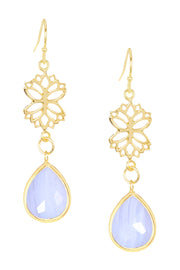 Blue Lace Agate & Lotus Drop Earrings - GF