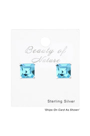 Sterling Silver Square 6mm Ear Studs With Crystals - SS