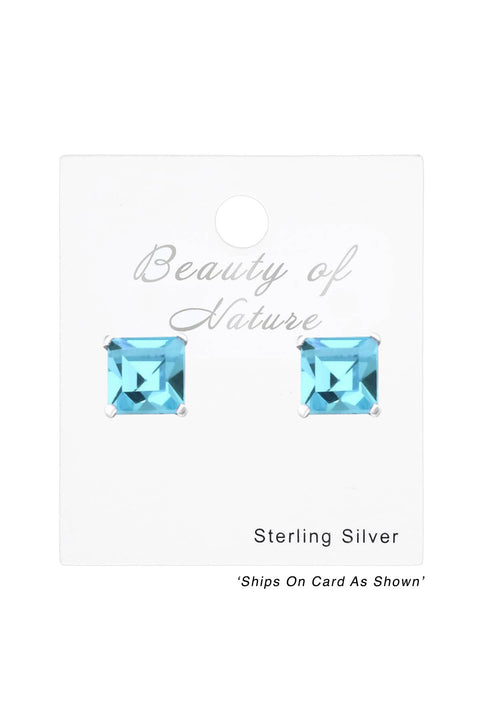Sterling Silver Square 6mm Ear Studs With Crystals - SS