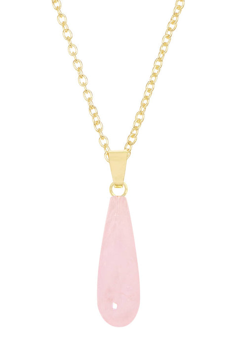 Rose Quartz Pear Cut Pendant Necklace - GF