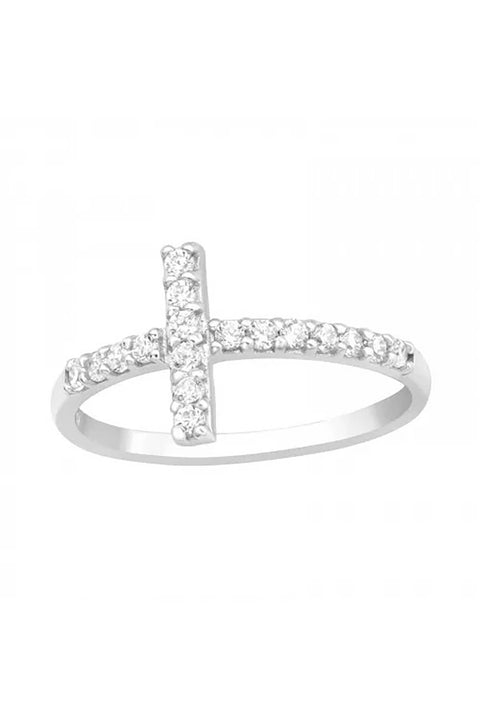 Sterling Silver Cross Ring with CZ - SS