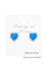Sterling Silver Heart Ear Studs With Opal - SS
