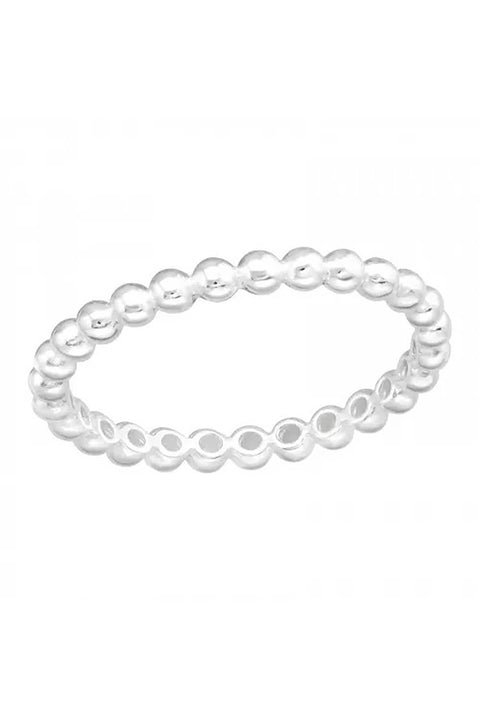 Sterling Silver Bead Detail Thin Band Ring - SS
