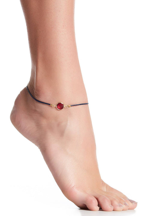 Raspberry Crystal & Leather Anklet - GF