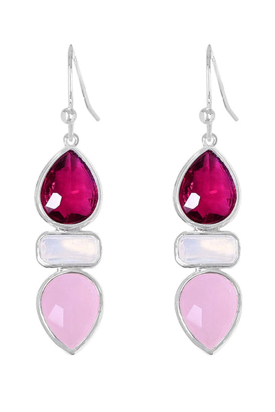 Raspberry Crystal With Pearl Earrings - SF