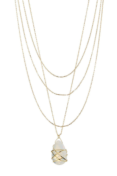 Moonstone Crystal With Multi Strand Drape Necklace - GF
