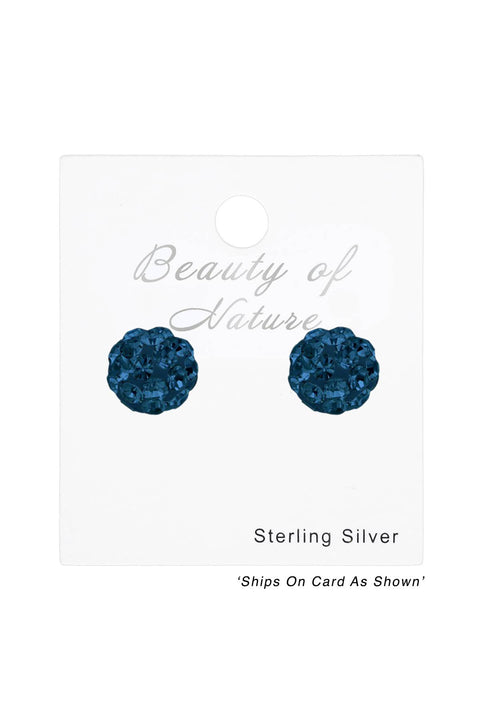 Sterling Silver Ball Ear Studs With Crystal - SS