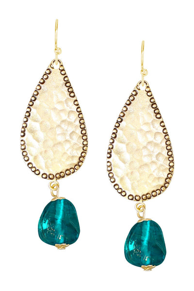 Teal Murano Glass & Hammered Teardrop Earrings - GF