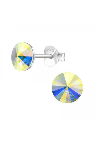 Sterling Silver Geometric Ear Studs With Crystals - SS