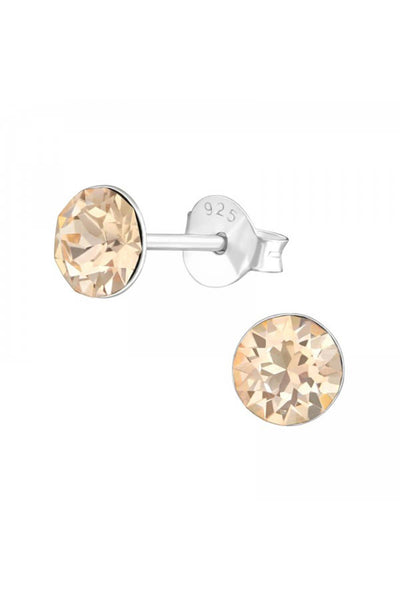 Sterling Silver Round Ear Studs With Genuine Crystals - SS