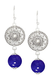 Blue Murano Glass & Mandala Disc Drop Earrings - SF