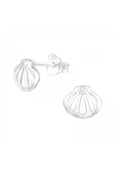 Sterling Silver Shell Ear Studs With Cubic Zirconia - SS