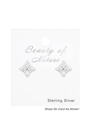 Sterling Silver Flower Ear Studs With Cubic Zirconia - SS
