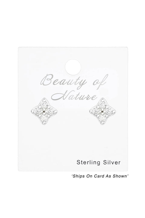 Sterling Silver Flower Ear Studs With Cubic Zirconia - SS
