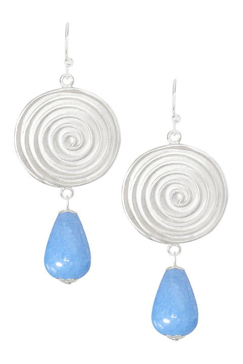Aquamarine & Swirl Disc Drop Earrings - SF