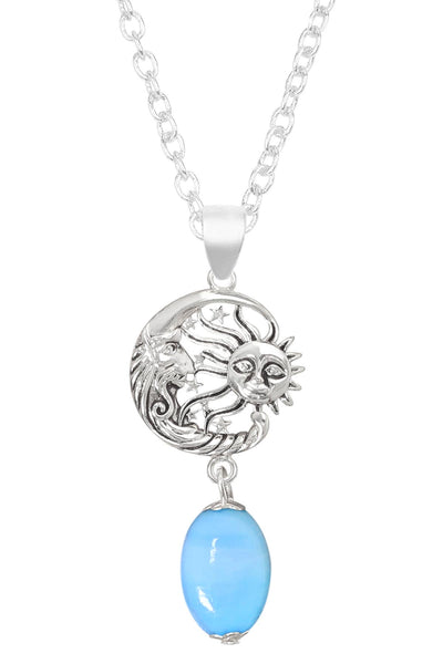 Blue Murano Glass With Sun & Moon Pendant Necklace - SF