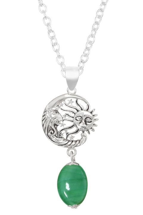 Green Murano Glass With Sun & Moon Pendant Necklace - SF