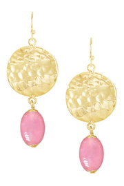 Pink Murano Glass & Hammered Disc Drop Earrings - GF