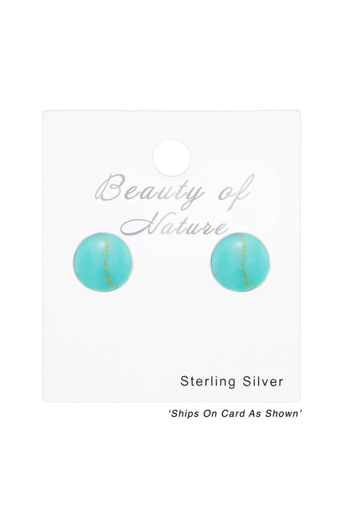 Sterling Silver Round Ear Studs With Imitation Stone - SS