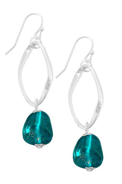 Teal Murano Glass & Freeform Hoop Drop Earrings - SF