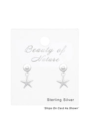 Sterling Silver Pearl Ear Studs With Hanging Starfish - SS