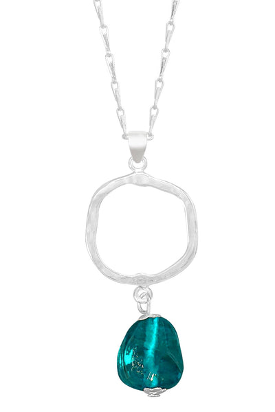 Teal Murano Glass & Freeform Pendant Necklace - SF