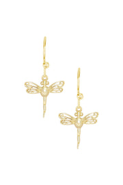 14k Gold Plated Dragonfly Drop Earrings - GF