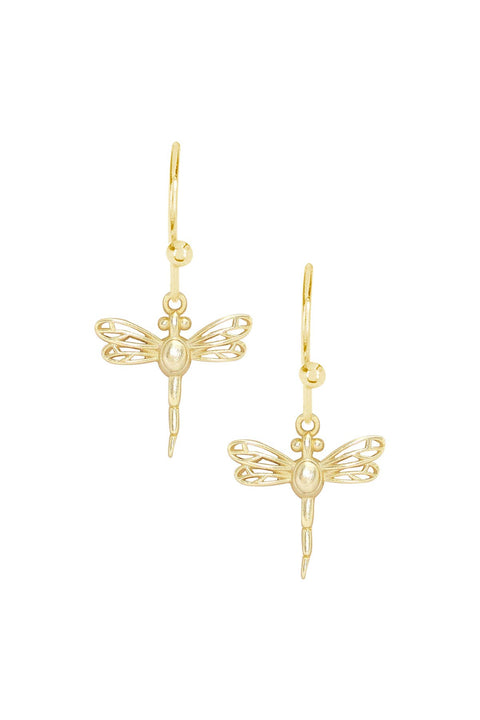 14k Gold Plated Dragonfly Drop Earrings - GF