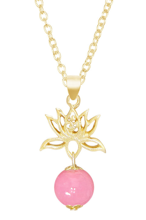 Pink Murano Glass & Lotus Pendant Necklace - GF