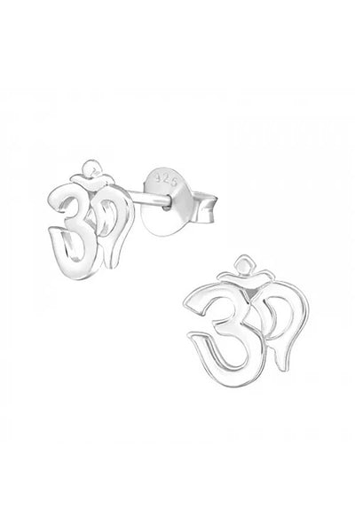 Sterling Silver Om Symbol Ear Studs - SS