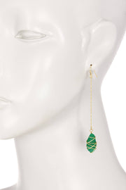 Green Chalcedony Crystal Wire Wrapped Dangle Earrings - GF