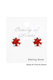Sterling Silver Round Ear Studs With Genuine Crystals - SS