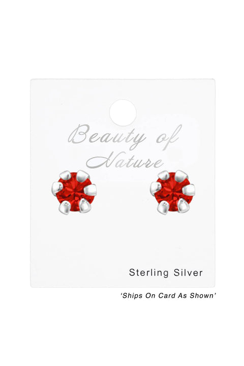 Sterling Silver Round Ear Studs With Genuine Crystals - SS