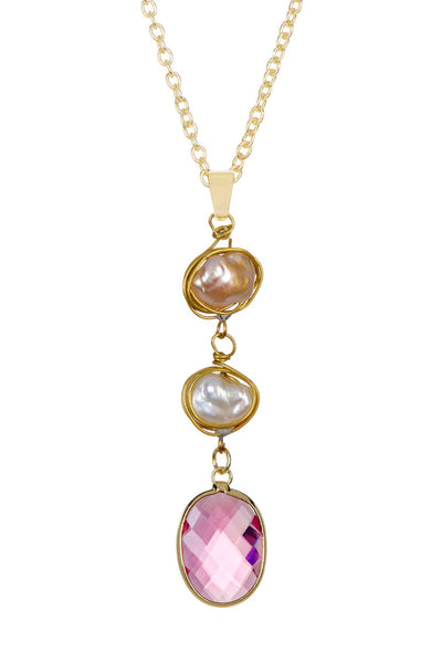 Raspberry Crystal & Mother Of Pearl Pendant Necklace - GF