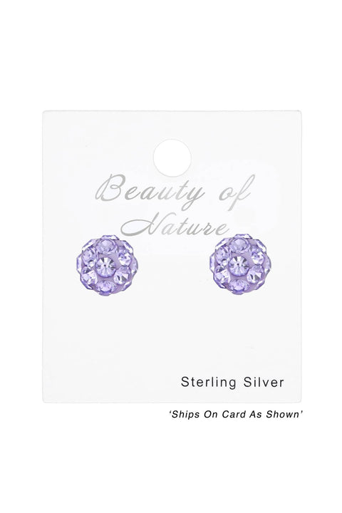 Sterling Silver Ball Ear Studs With Crystal - SS