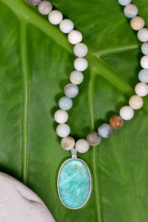 Amazonite Beads Necklace With Amazonite Pendant - SF