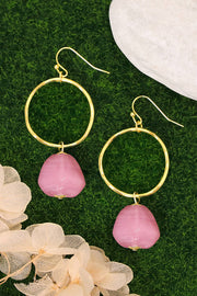 Pink Murano Glass & Hoop Drop Earrings - GF