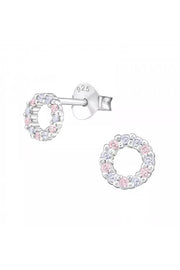 Sterling Silver Circle Ear Studs With Cubic Zirconia - SS