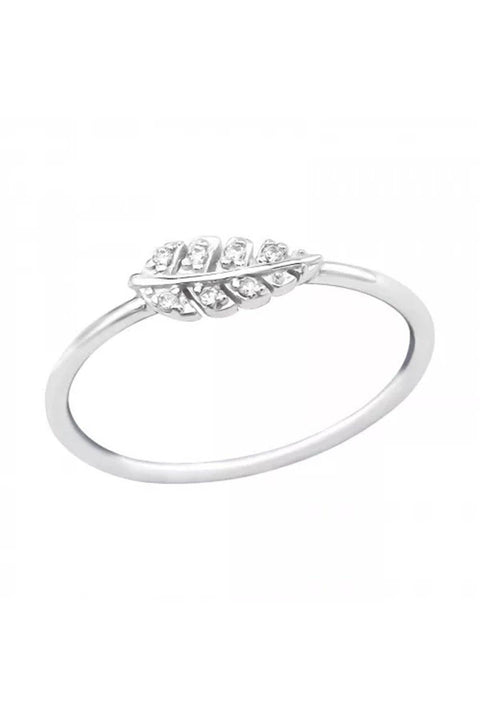Sterling Silver Leaf Band Ring With CZ - SS