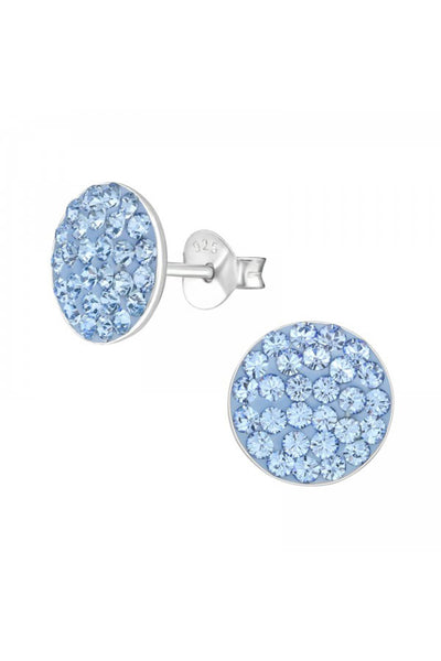 Sterling Silver Round Ear Studs With Genuine Crystals - SS
